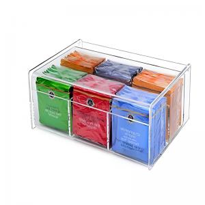 >Amazon 6 Grid Acrylic Tea gift Bag Box Desktop Clear Acrylic Tea Bag organizer Box With Cover Storage Box