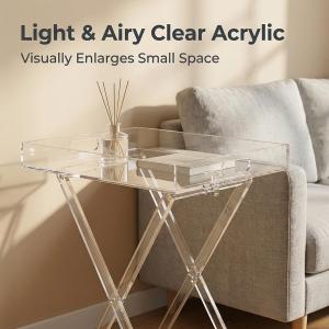 Clear Acrylic Folding Side Table | Modern Minimalist Transparent Tray Table with Handle for Living Room, Bar